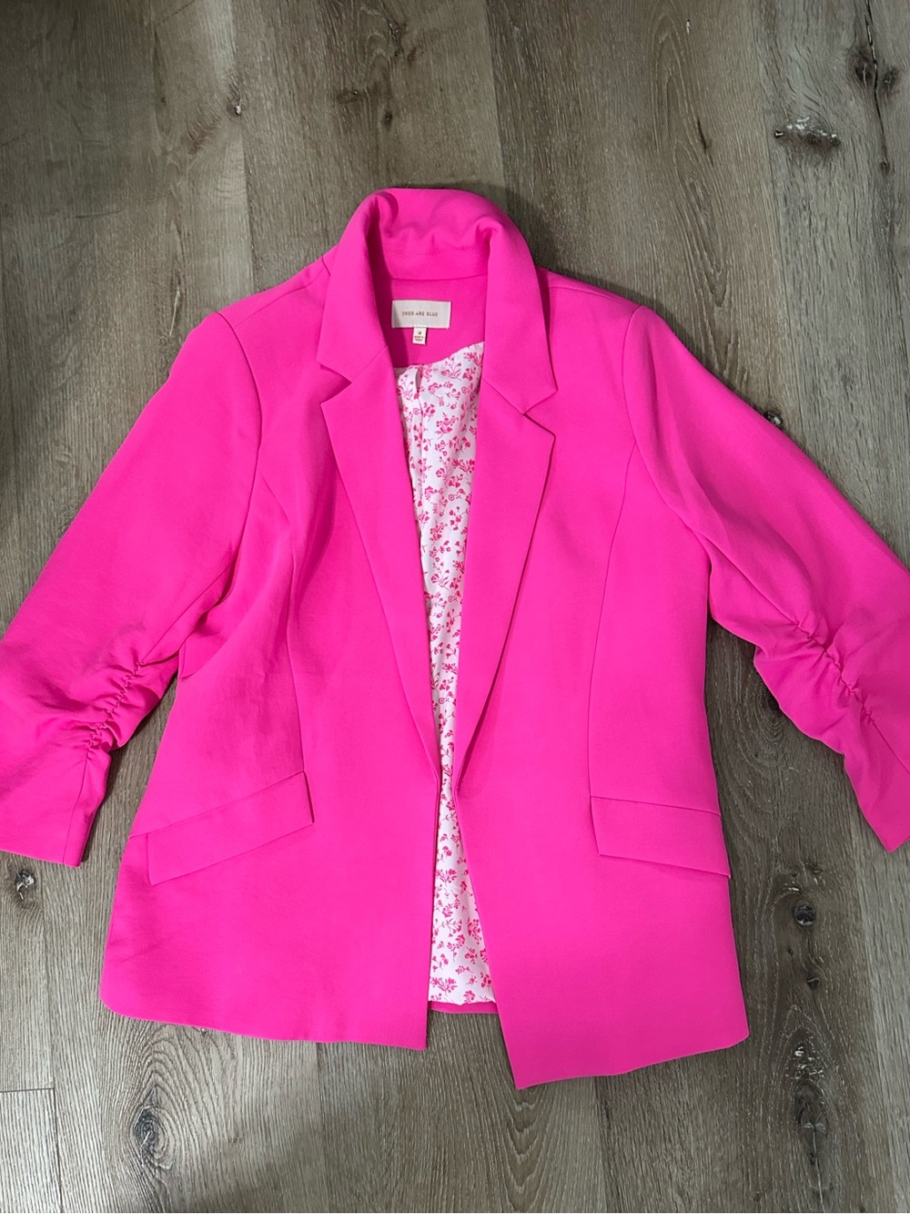 Skies Are Blue Bright Hot Pink Ruched Sleeve Blazer